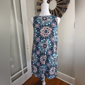 LOFT Teal and White Sleeveless Midi Dress